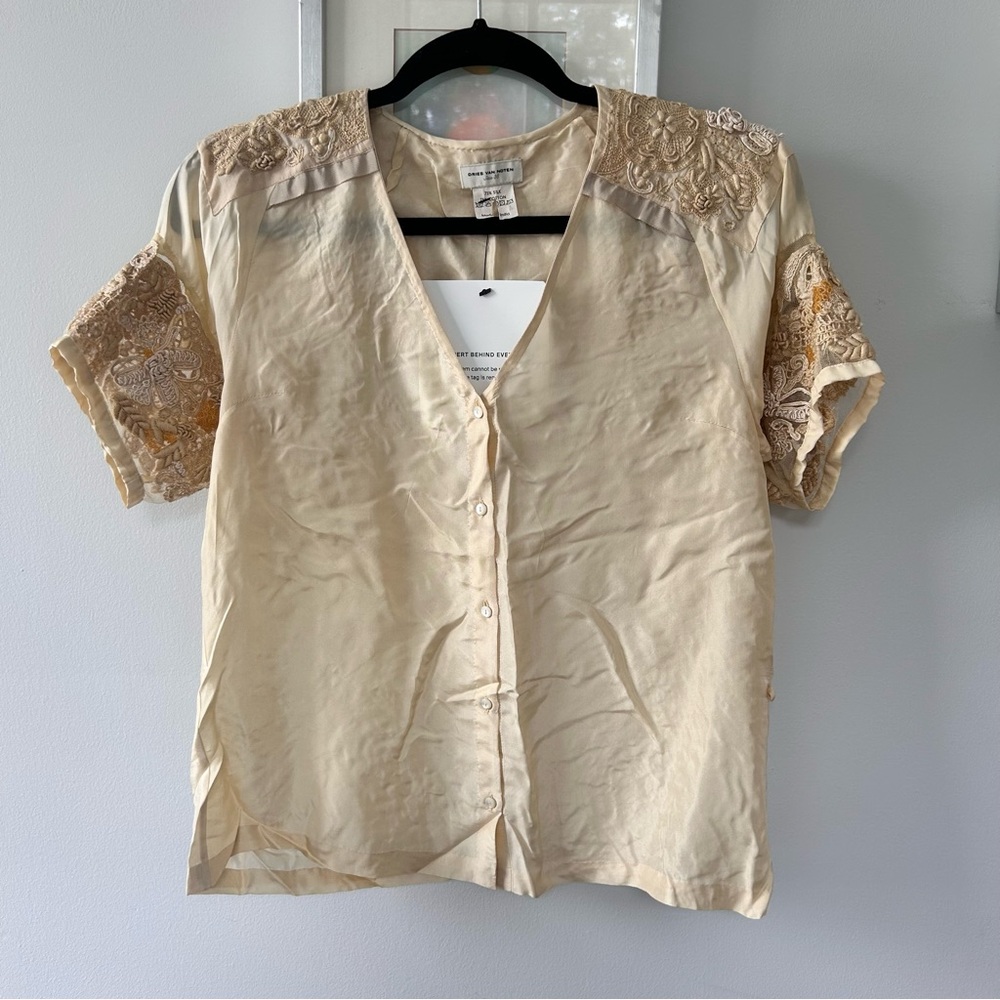Dries Van Noten Cream Embroidered Silk/Cotton Blouse - Picture 2 of 7